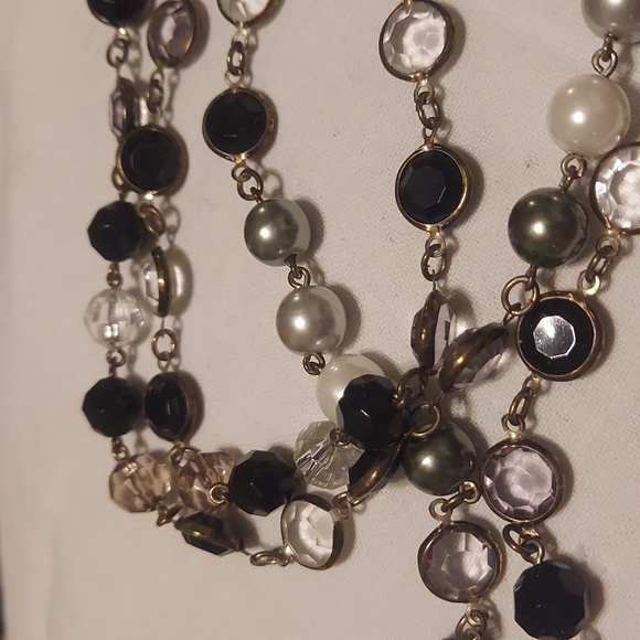 Premier Designs Necklace Faux Pearl Grey Black White Faceted Beads Silver Tone - Picture 4 of 4